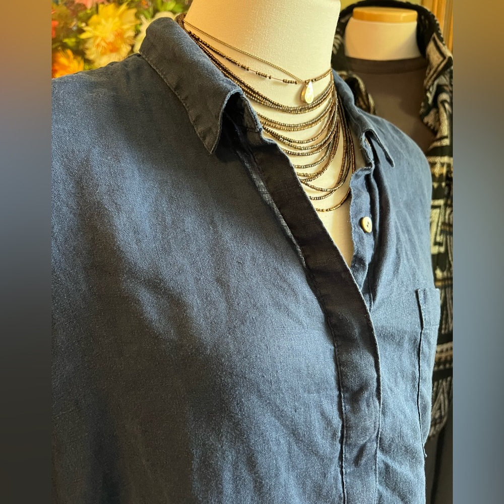 J.Jill linen Navy Blue Button-Down Tunic - Picture 7 of 8